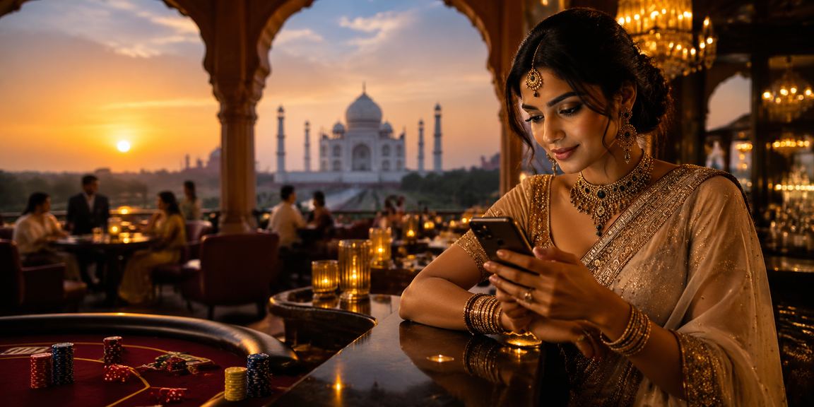 Dice live casino game with Indian model in front of Taj Mahal backdrop